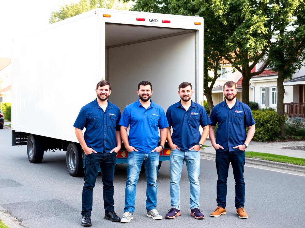 Team von Kaps und Jungs vor dem Umzugsfahrzeug